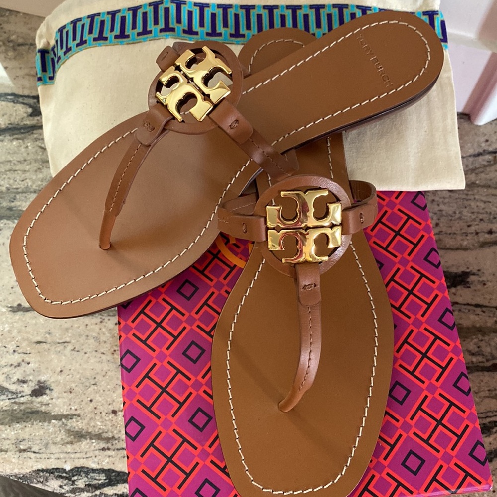 New Women’s Tory Burch Mini Miller Leather Sandals Size 8.5